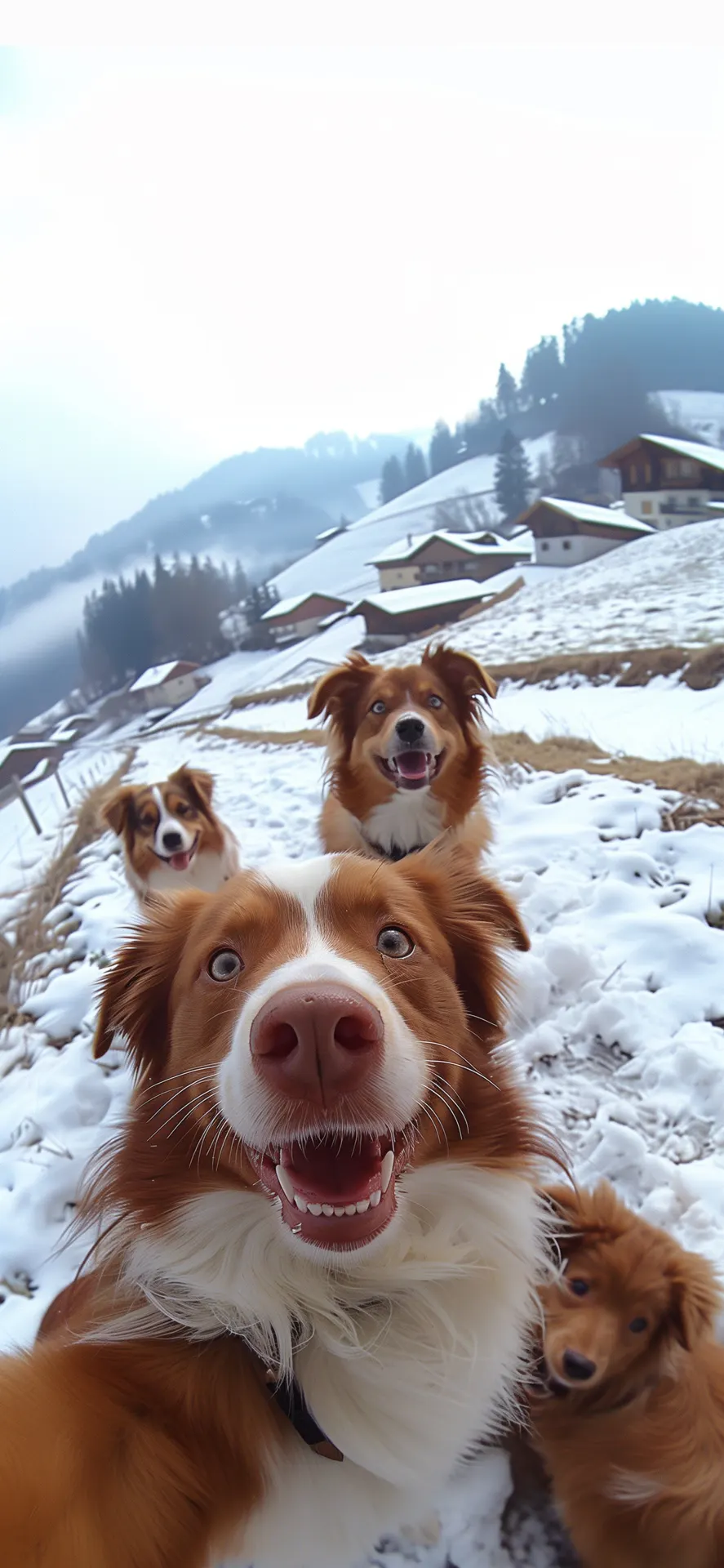 Funny Australian Shepherd Snow Selfie Winter Phone Wallpaper