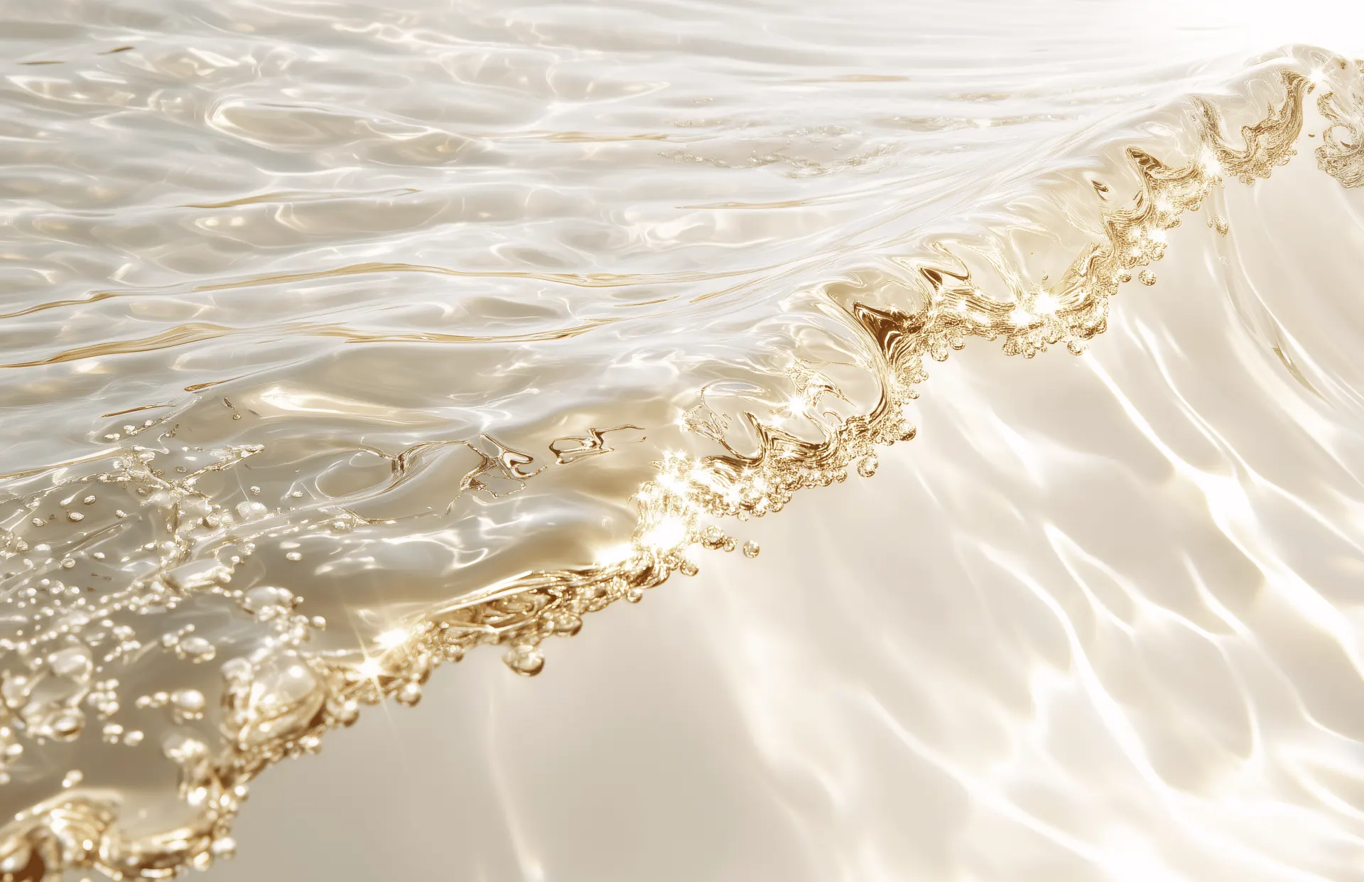 Elegant Gold and Ivory Liquid Waves Abstract Wallpaper