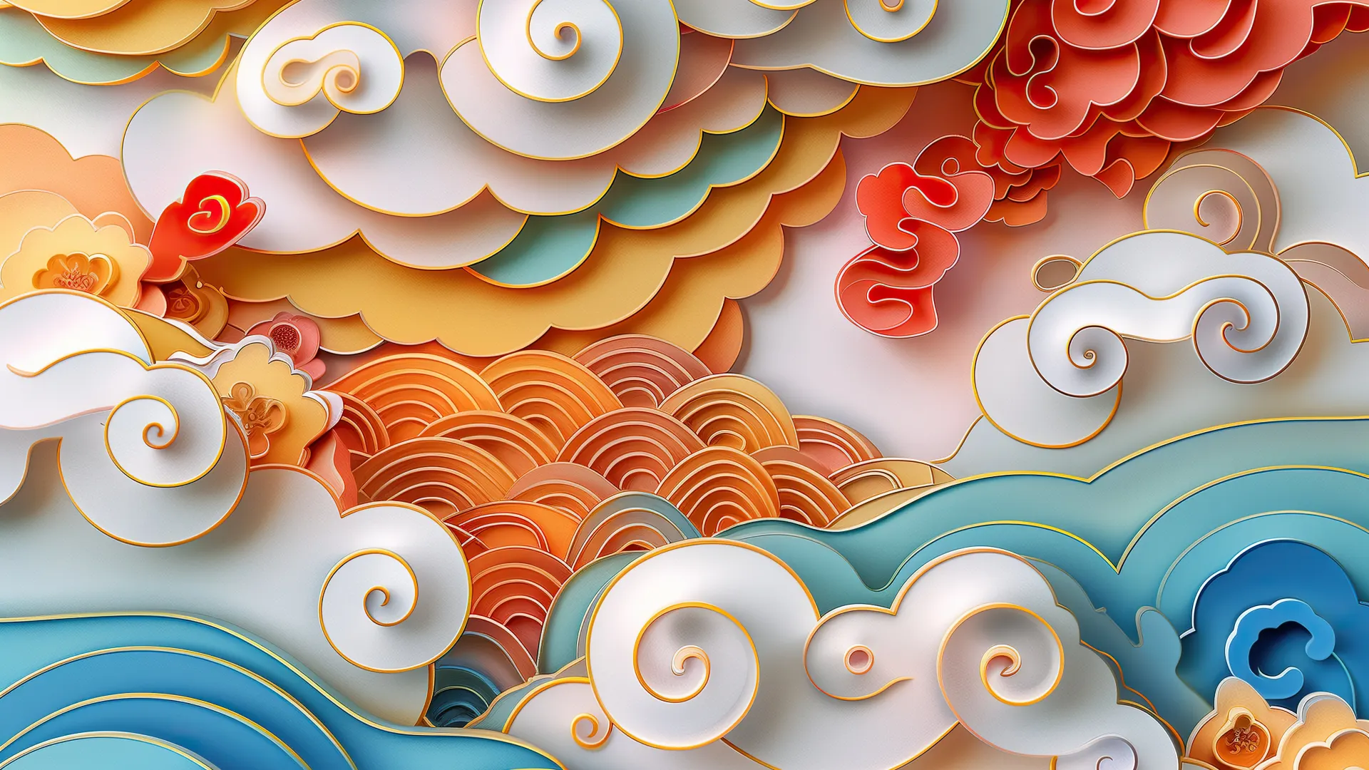 Colorful Chinese Auspicious Clouds Wallpaper